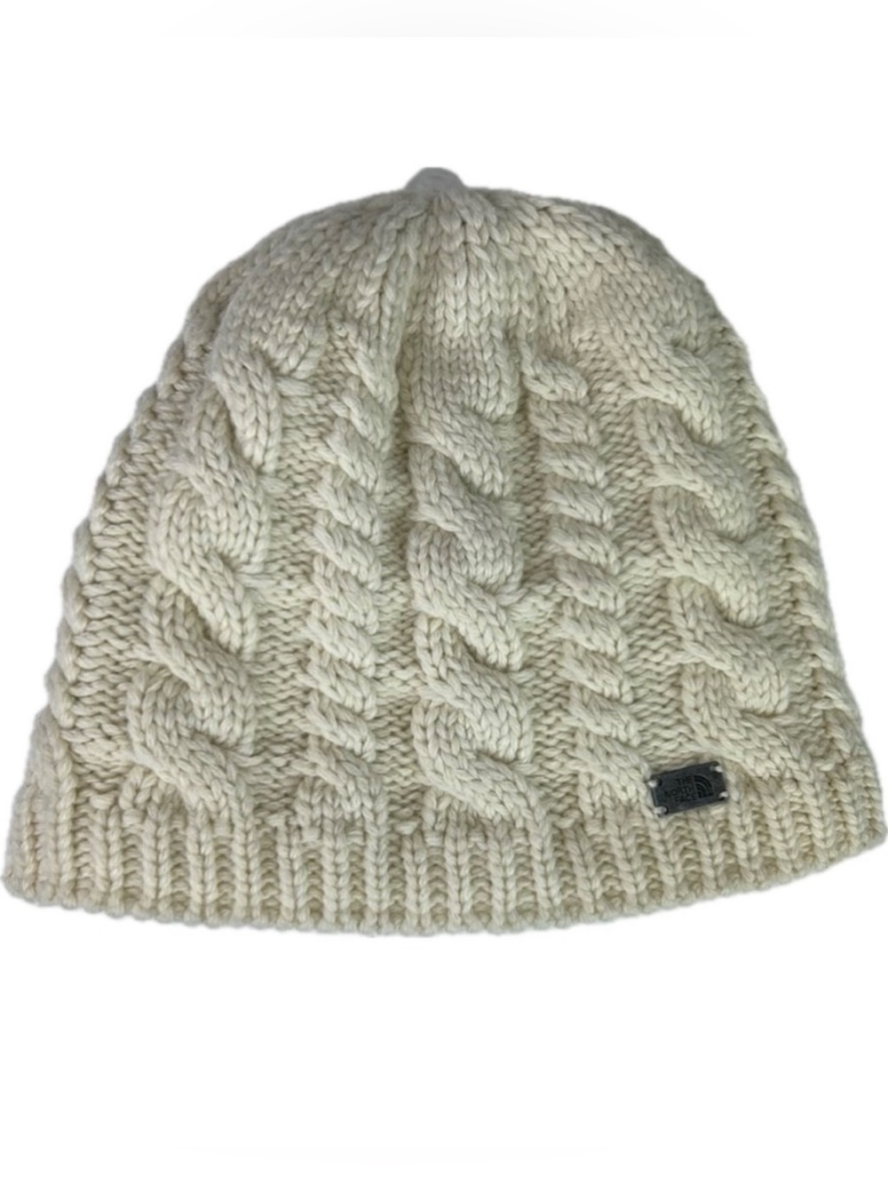 The North Face Beanie Hat Cable Knit Cream Fuzzy Lined Womens Cozy Pull-…
